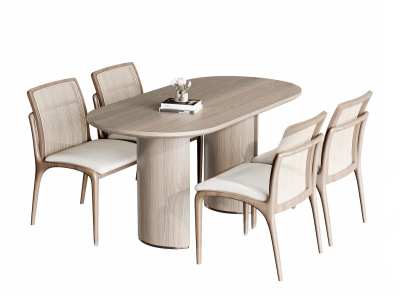 现代实木餐桌椅3D模型下载